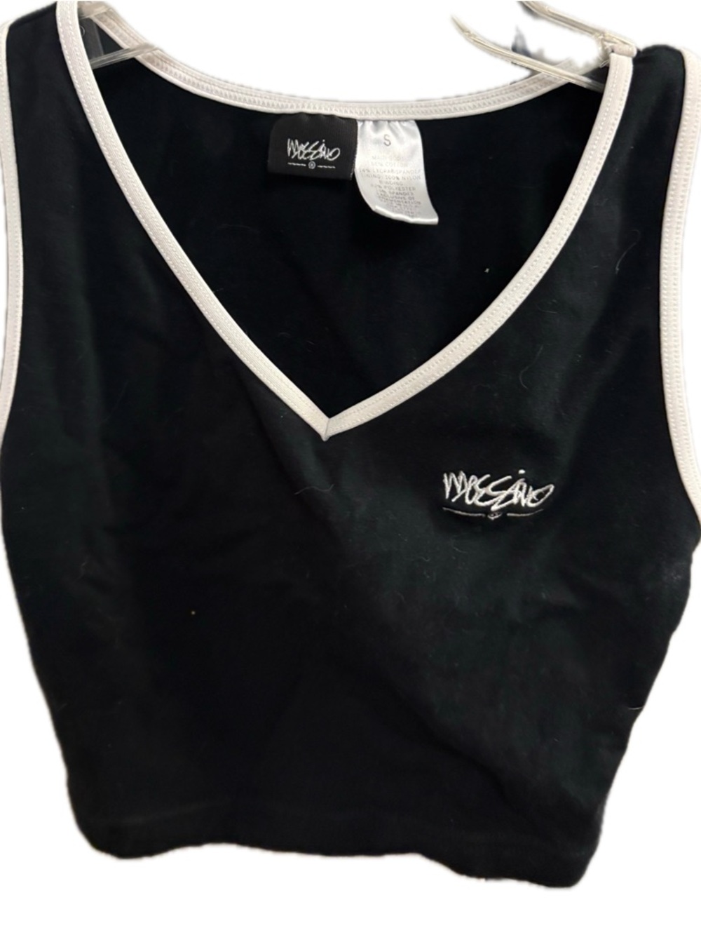 MOSSIMO Women's Black w/ White Logo & Trim Stretch Crop Tank Top - Size Small
